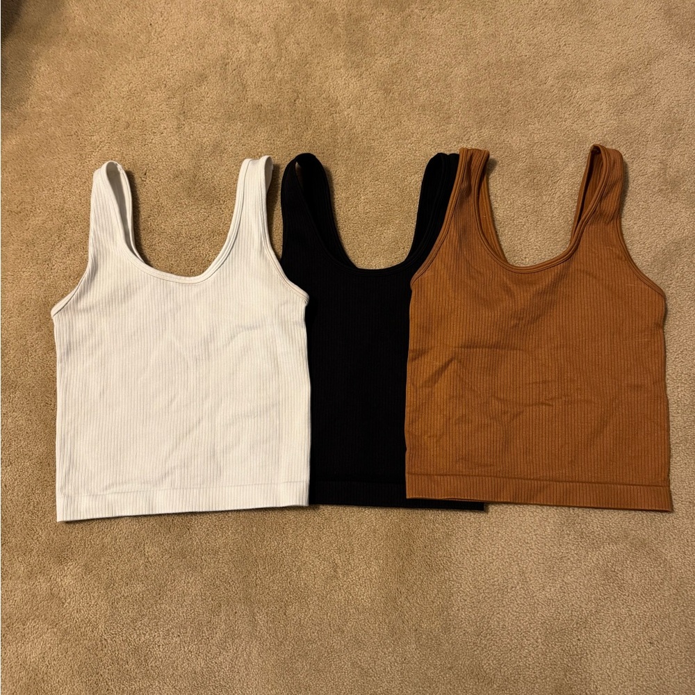 A New Day Cropped Ribbed Tank Top Set - White, Black, and Brown